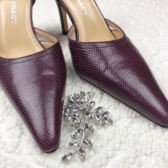 Ellen Tracy Shoes Heels Leather Snake Skin Purple 6 - Picture 2 of 7
